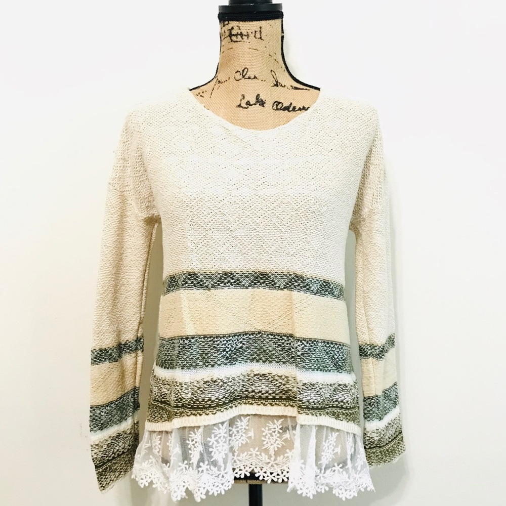 Anthropologie Ruffle Hem Pullover Long Sleeve Top.